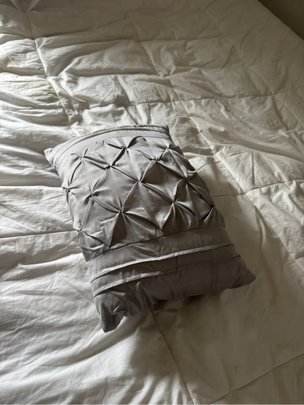 Elegant Silver Grey Pintuck Decorative Lumbar Pillow - 16